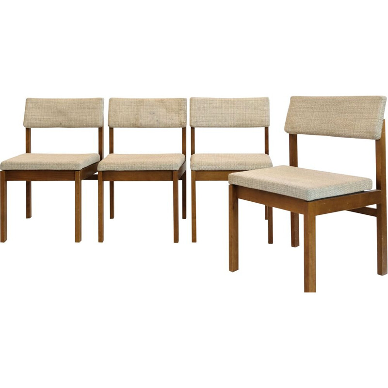 Set of 4 vintage chairs in wood and wool by Willy Guhl, 1959