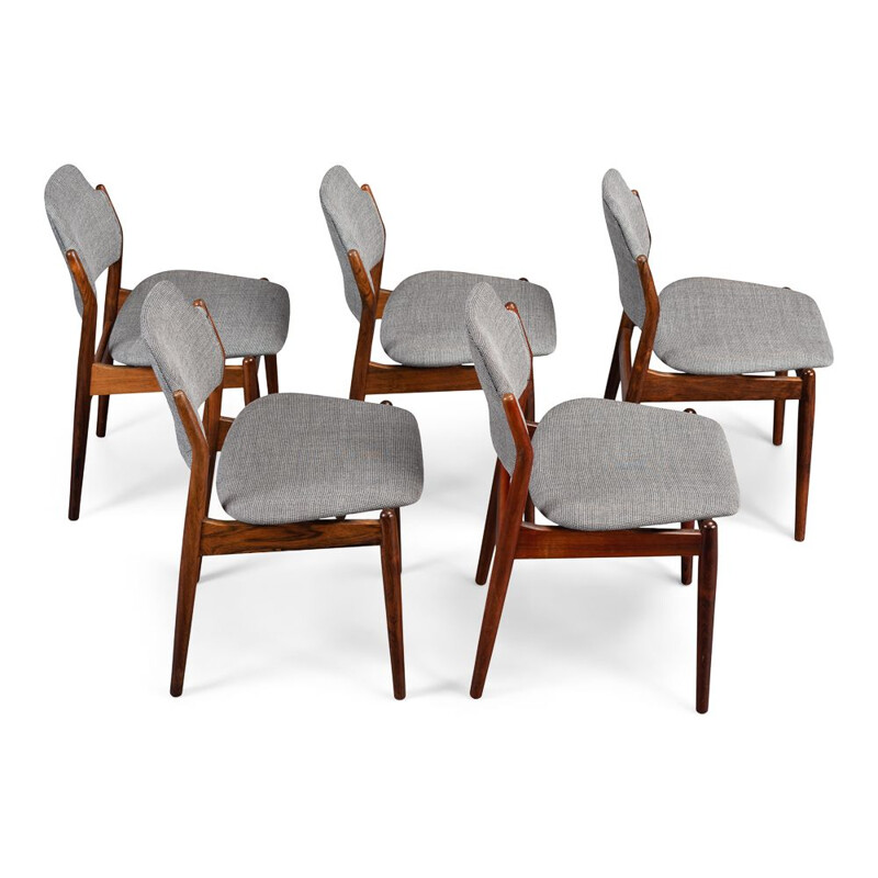 Serie de 5 Chaises de salle à manger Vintage palissandre N 62 par Arne Vodder pour Sibast, 1950 