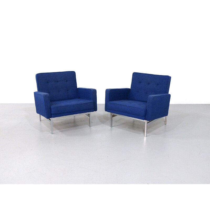 Paar Vintage Sessel blaue Farbe ist superb und Wollbezug von Florence Knoll, 1950