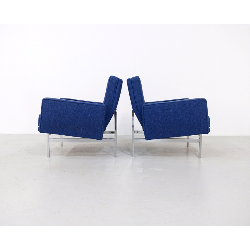 Pair of vintage blue armchairs with wool upholstery by Florence Knoll, 1950