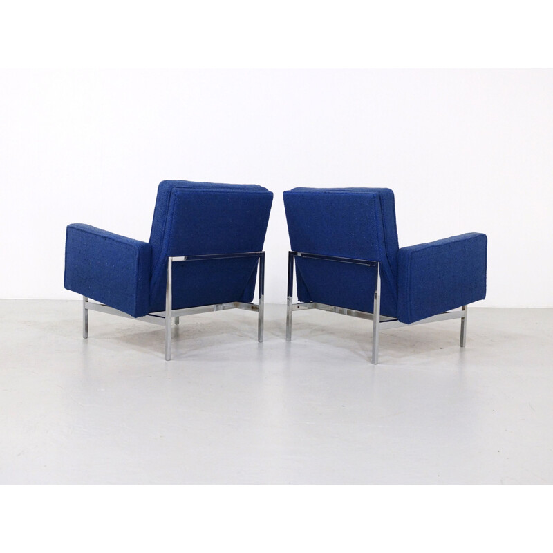 Coppia di poltrone vintage blu con imbottitura in lana di Florence Knoll, 1950