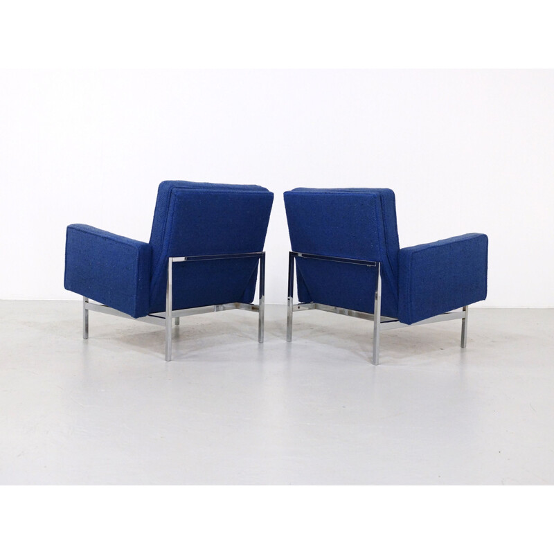 Paar Vintage Sessel blaue Farbe ist superb und Wollbezug von Florence Knoll, 1950