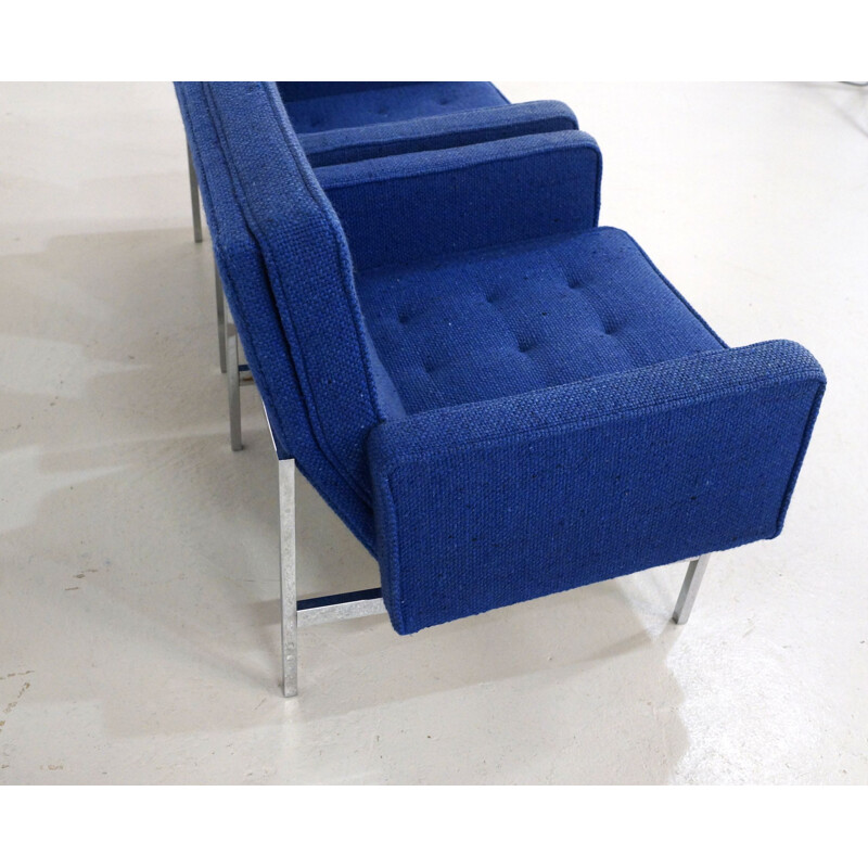 Pair of vintage blue armchairs with wool upholstery by Florence Knoll, 1950