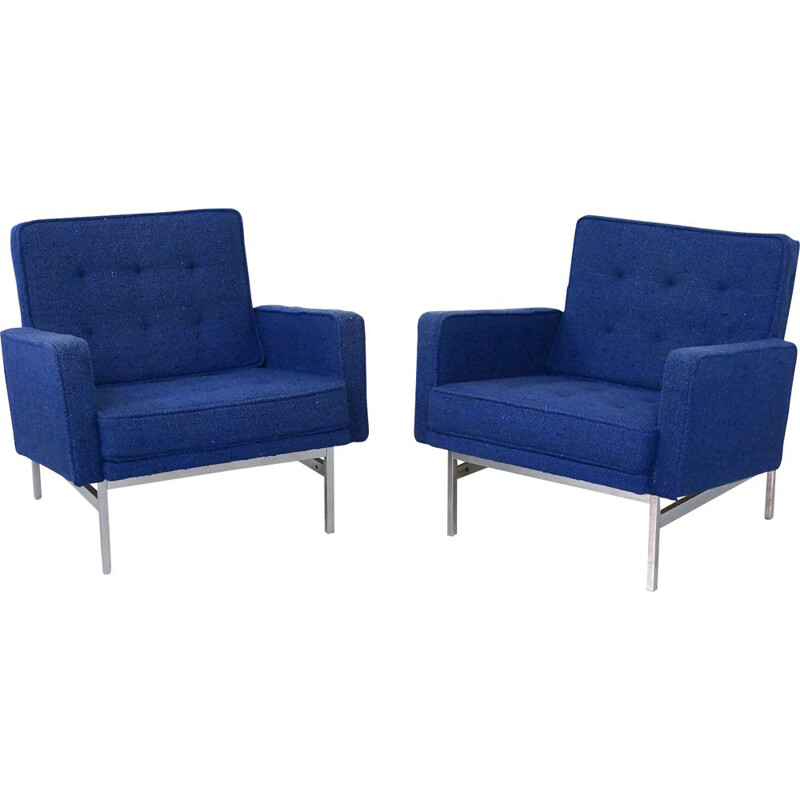 Paar Vintage Sessel blaue Farbe ist superb und Wollbezug von Florence Knoll, 1950