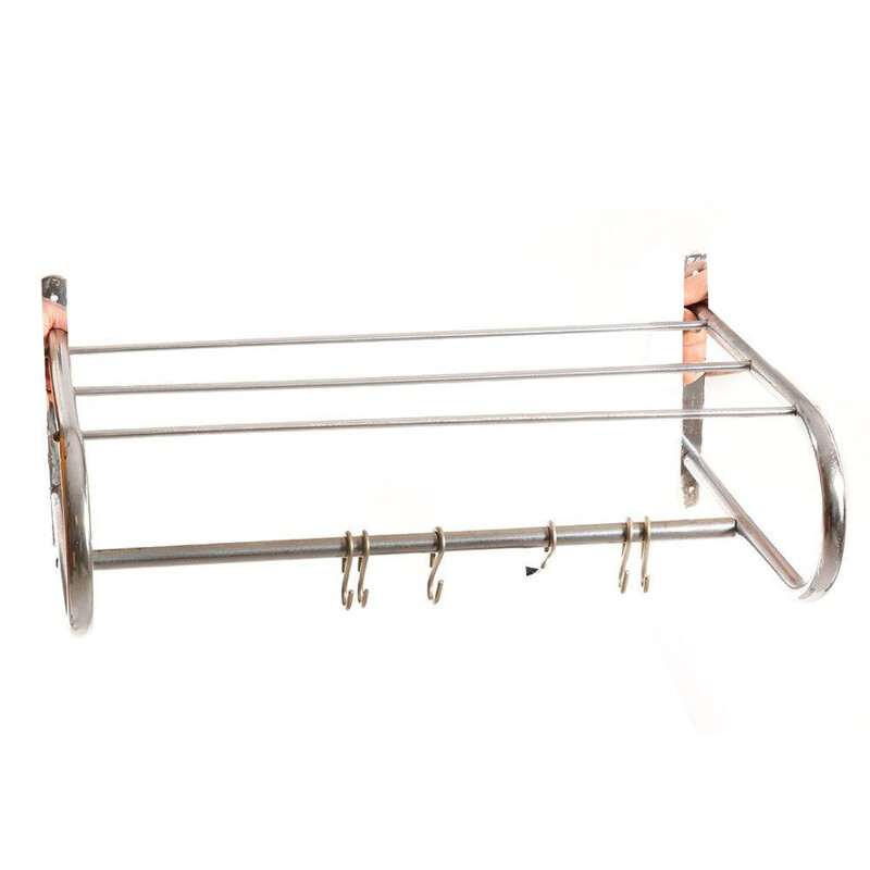 Vintage chrome-plated wall coat rack, Czechoslovakia 1950