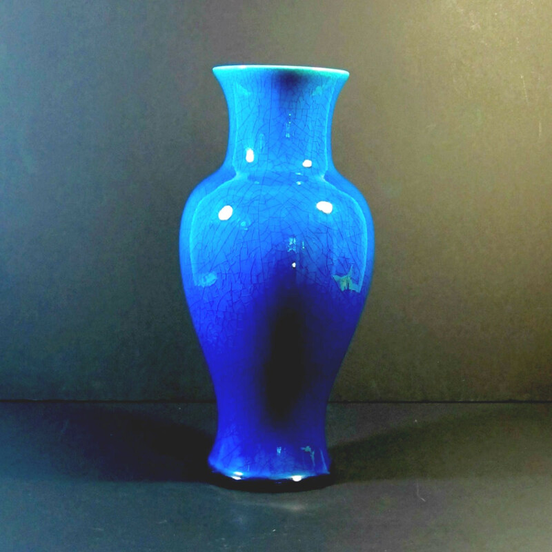 Blue ceramic vase, Pol CHAMBOST - 1950s 