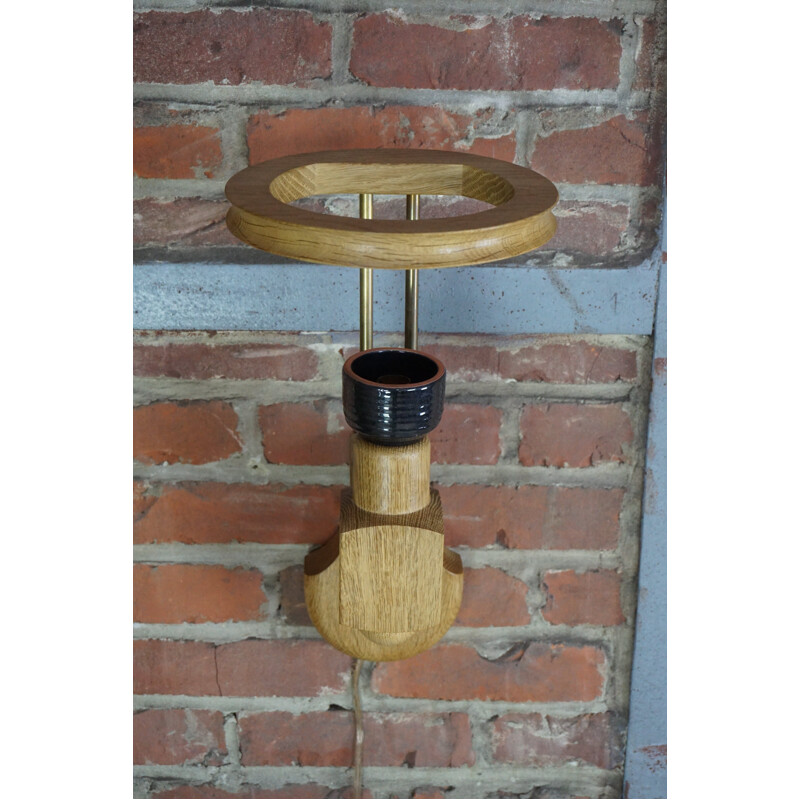 Vintage oak and ceramic wall light by Guillerme and Chambron