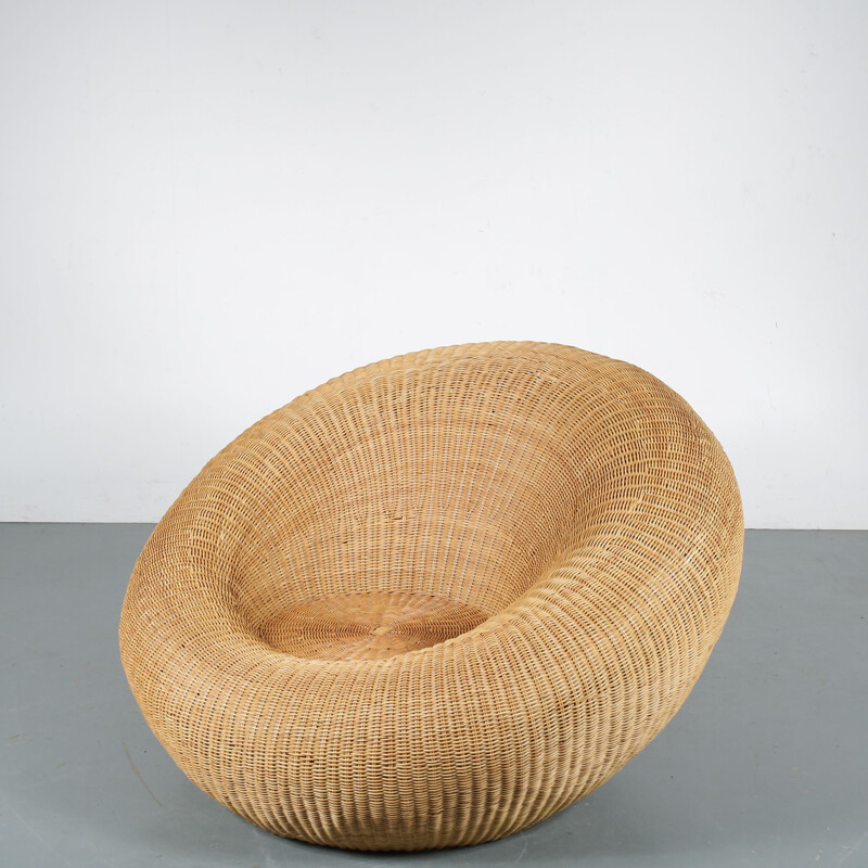 Vintage Rattan Lounge Chair, Italy, 1960s