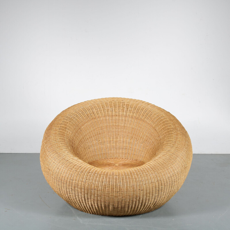 Vintage Rattan Lounge Chair, Italy, 1960s