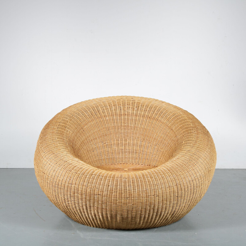 Vintage Rattan Lounge Chair, Italy, 1960s