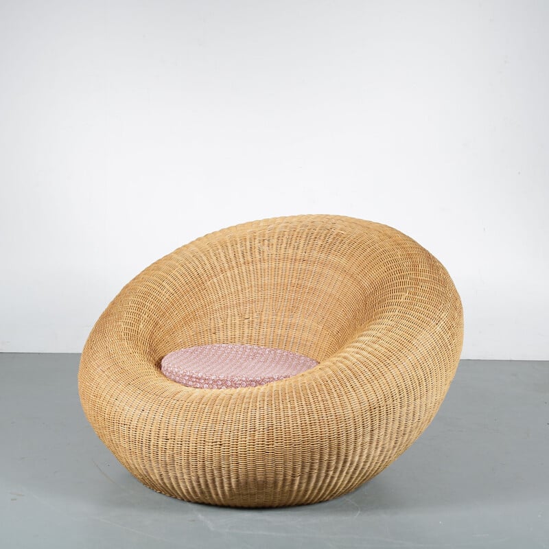 Vintage Rattan Lounge Chair, Italy, 1960s