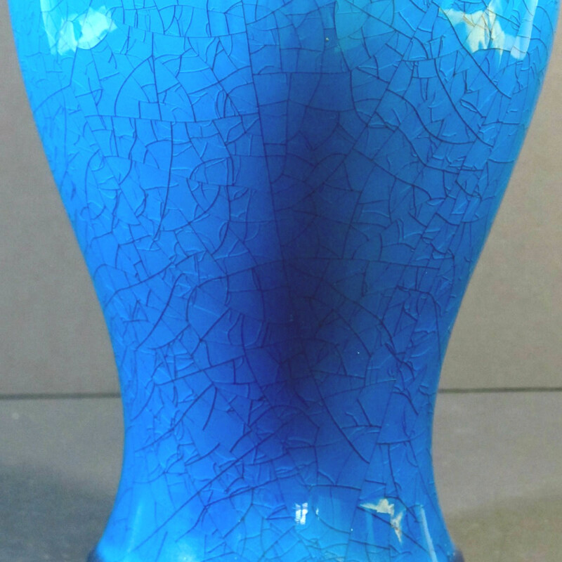 Blue ceramic vase, Pol CHAMBOST - 1950s 