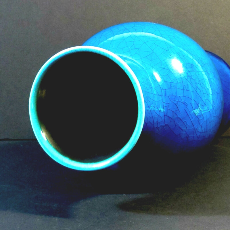 Blue ceramic vase, Pol CHAMBOST - 1950s 