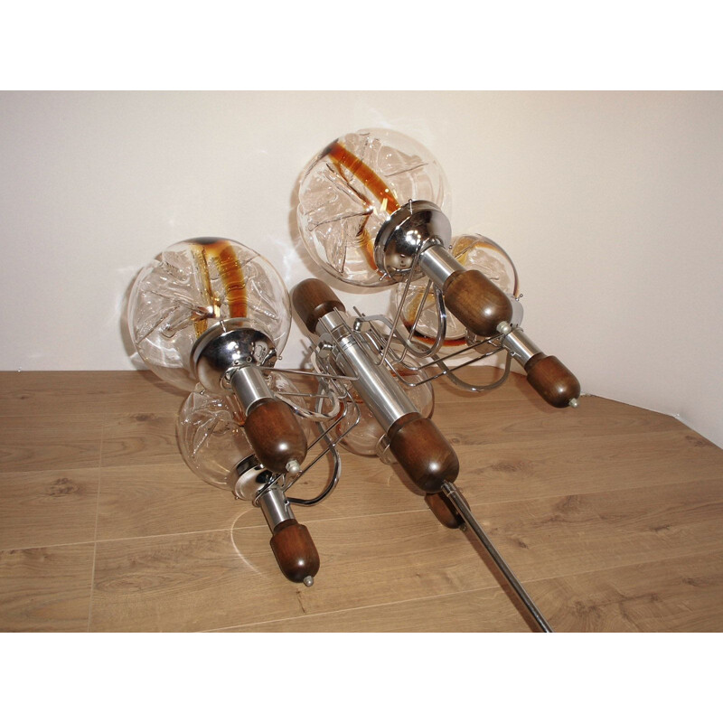 Vintage Murano glass chandelier wood and chrome for Mazzega 1960-1970