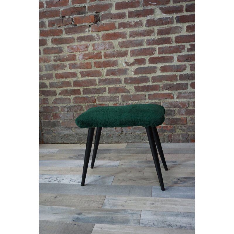 Vintage stool in lacquered wood and fur, 1960