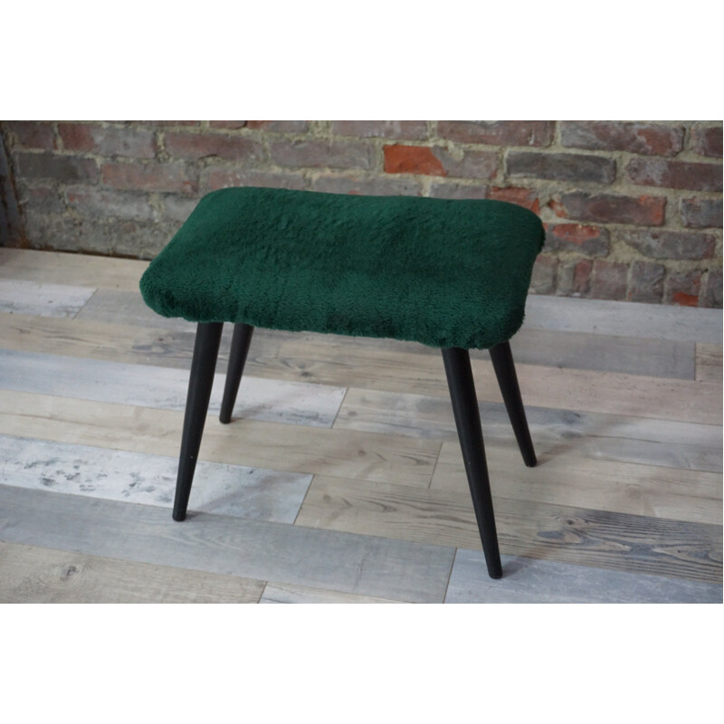 Vintage stool in lacquered wood and fur, 1960