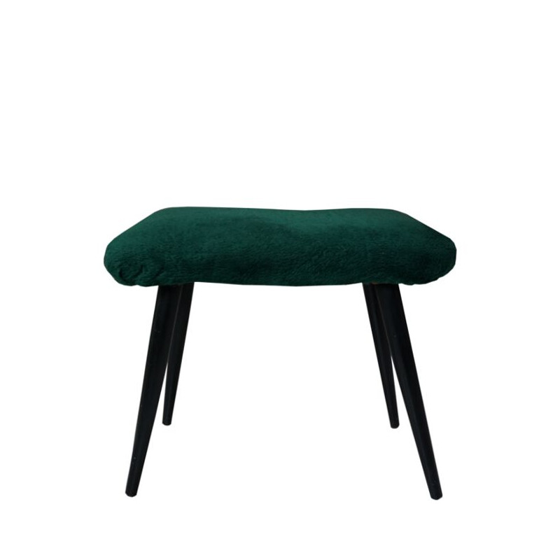 Vintage stool in lacquered wood and fur, 1960