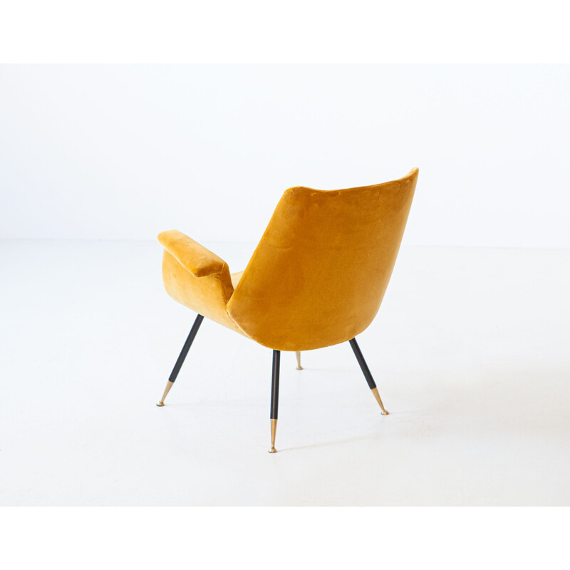 Vintage Italian Senape Velvet Armchair by Gastone Rinaldi 1950