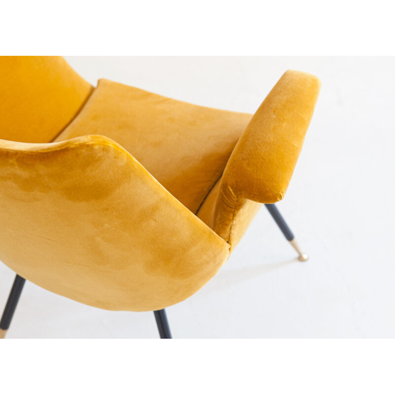 Vintage Italian Senape Velvet Armchair by Gastone Rinaldi 1950