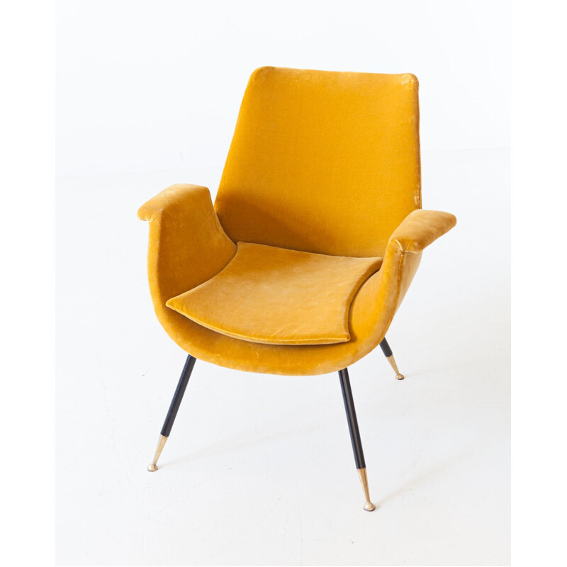 Vintage Italian Senape Velvet Armchair by Gastone Rinaldi 1950