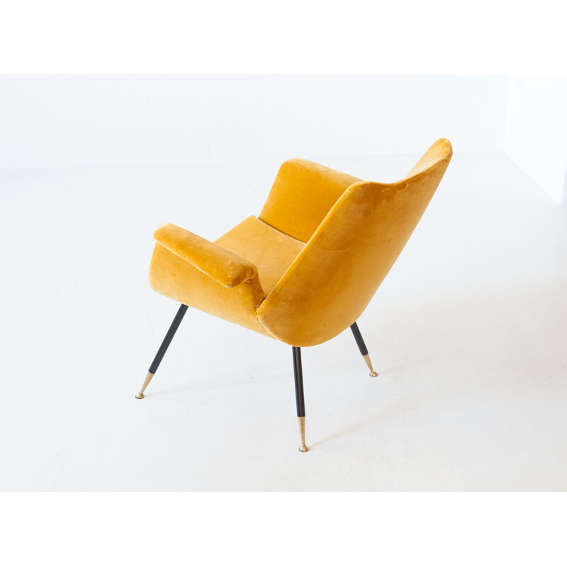 Vintage Italian Senape Velvet Armchair by Gastone Rinaldi 1950