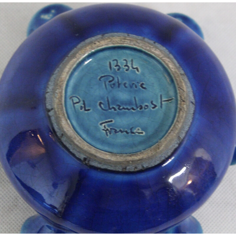 Pique fleur en céramique bleue, Pol CHAMBOST - 1950