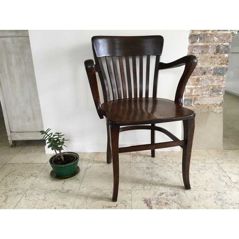 Vintage solid oak office armchair, 1930s