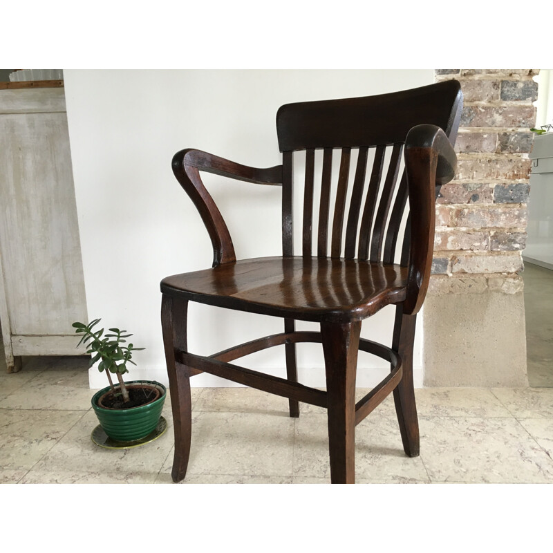 Vintage solid oak office armchair, 1930s