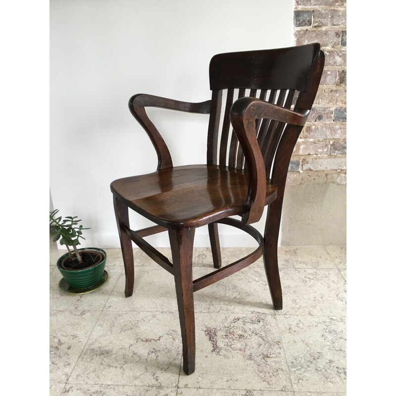 Vintage solid oak office armchair, 1930s