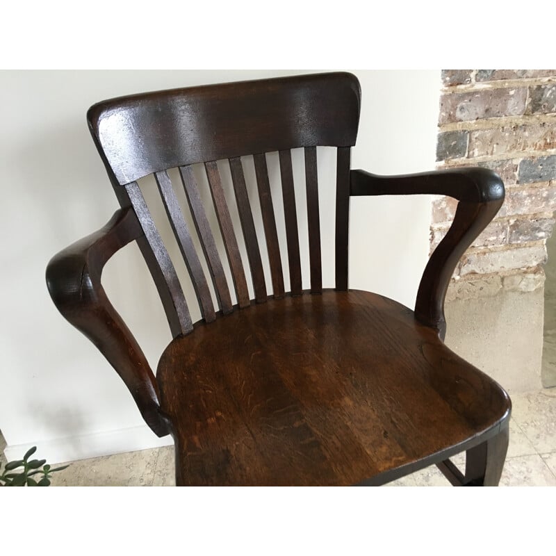 Vintage solid oak office armchair, 1930s