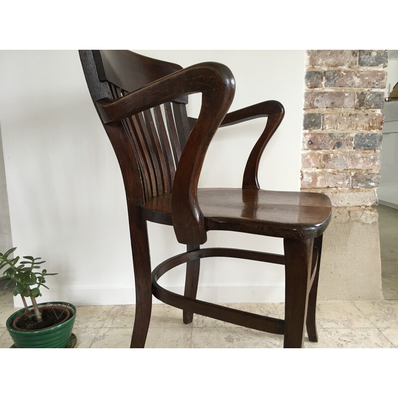 Vintage solid oak office armchair, 1930s