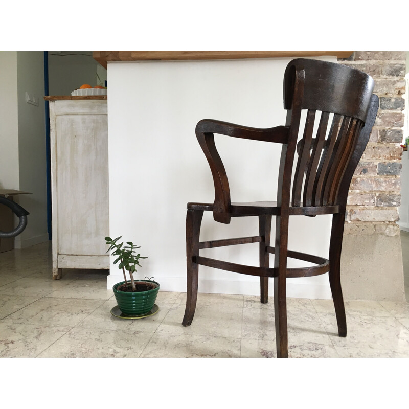 Vintage solid oak office armchair, 1930s