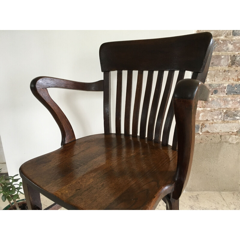 Vintage solid oak office armchair, 1930s