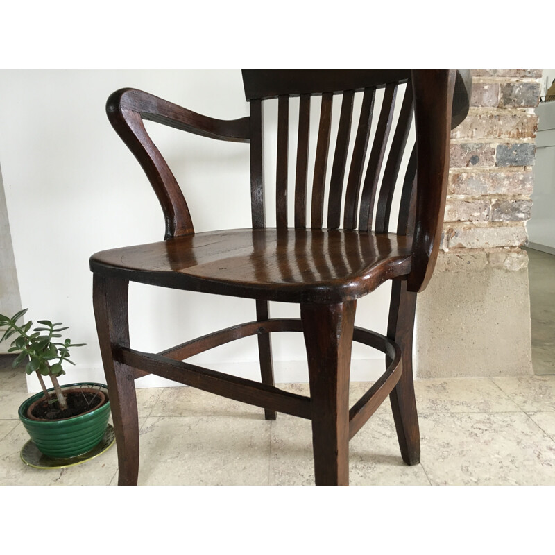 Vintage solid oak office armchair, 1930s