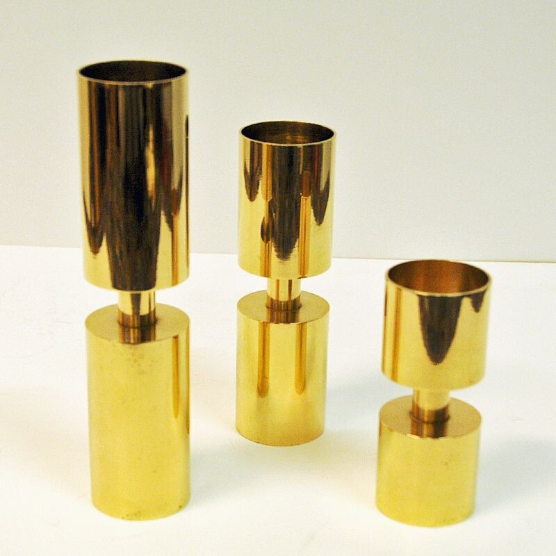 Set of 3 vintage candleholders by Zoégas Brass, Sweden, 1976s