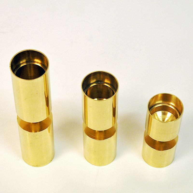 Set of 3 vintage candleholders by Zoégas Brass, Sweden, 1976s