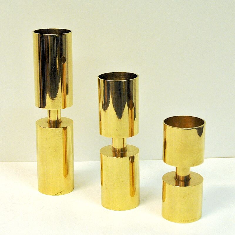 Set of 3 vintage candleholders by Zoégas Brass, Sweden, 1976s