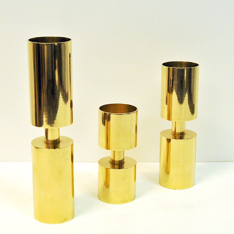 Set of 3 vintage candleholders by Zoégas Brass, Sweden, 1976s