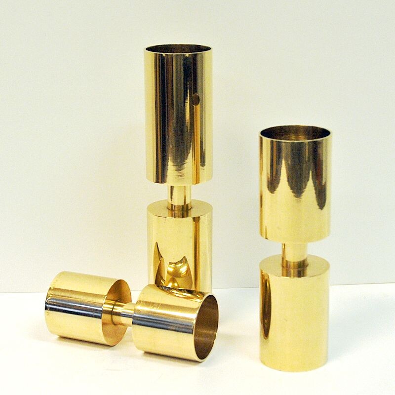 Set of 3 vintage candleholders by Zoégas Brass, Sweden, 1976s