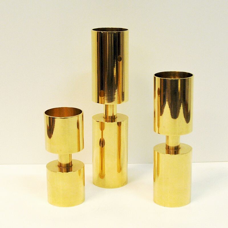 Set of 3 vintage candleholders by Zoégas Brass, Sweden, 1976s