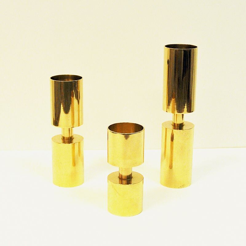 Set of 3 vintage candleholders by Zoégas Brass, Sweden, 1976s