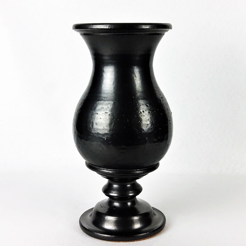 Vintage black ceramic vase by Jean Marais