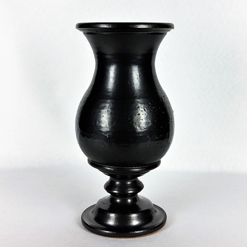 Vase vintage en céramique noir par Jean Marais