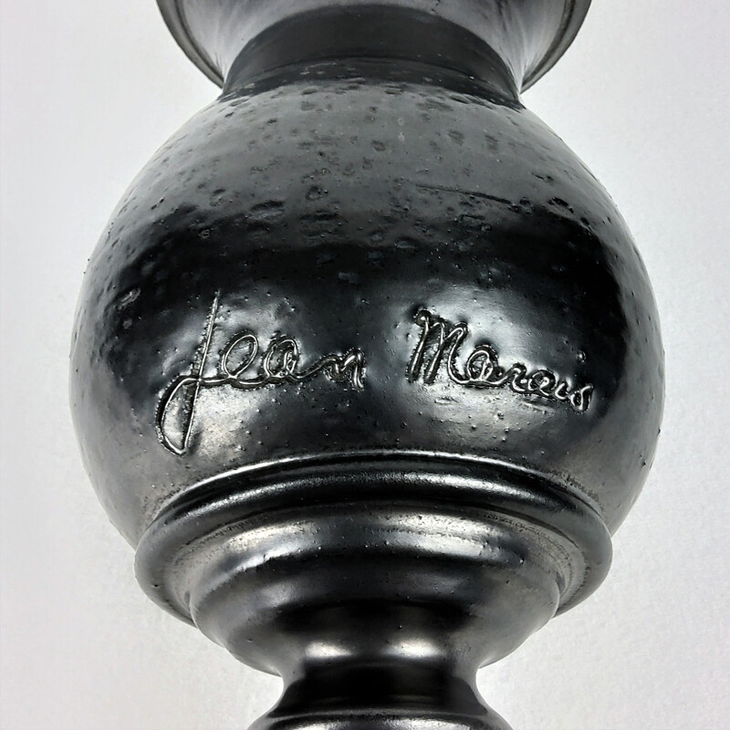 Vintage black ceramic vase by Jean Marais