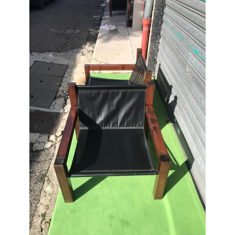 Ensemble de salon vintage avec 3 fauteuils et 1 table basse, Italie 1978