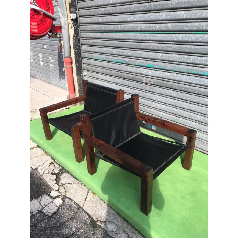 Vintage lounge set with 3 armchairs and 1 coffee table, Italy 1978