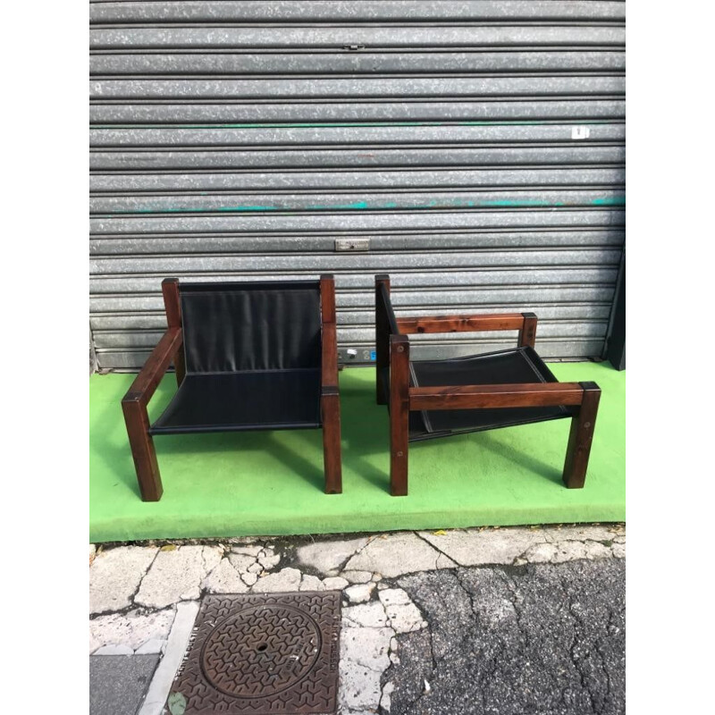 Ensemble de salon vintage avec 3 fauteuils et 1 table basse, Italie 1978