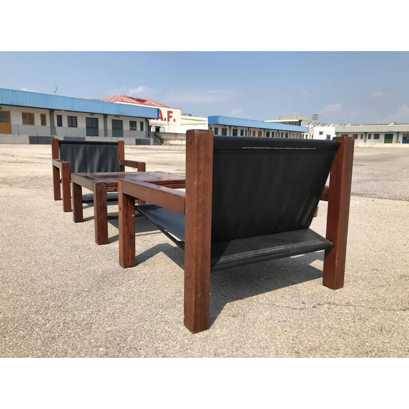 Vintage lounge set with 3 armchairs and 1 coffee table, Italy 1978