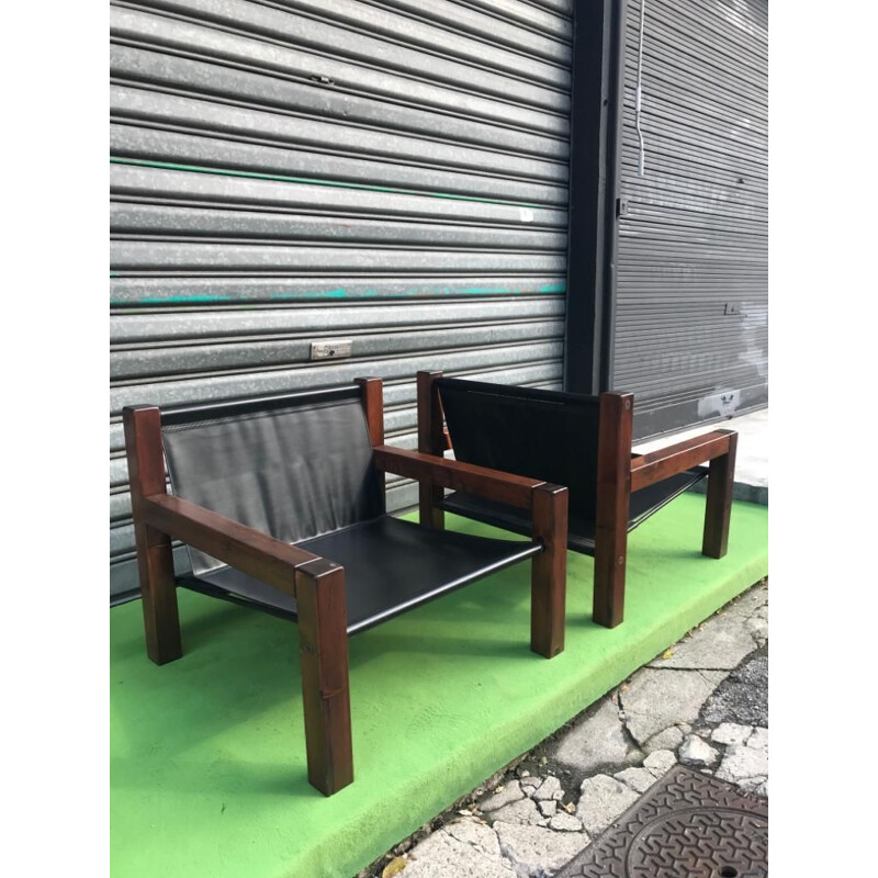 Vintage lounge set with 3 armchairs and 1 coffee table, Italy 1978