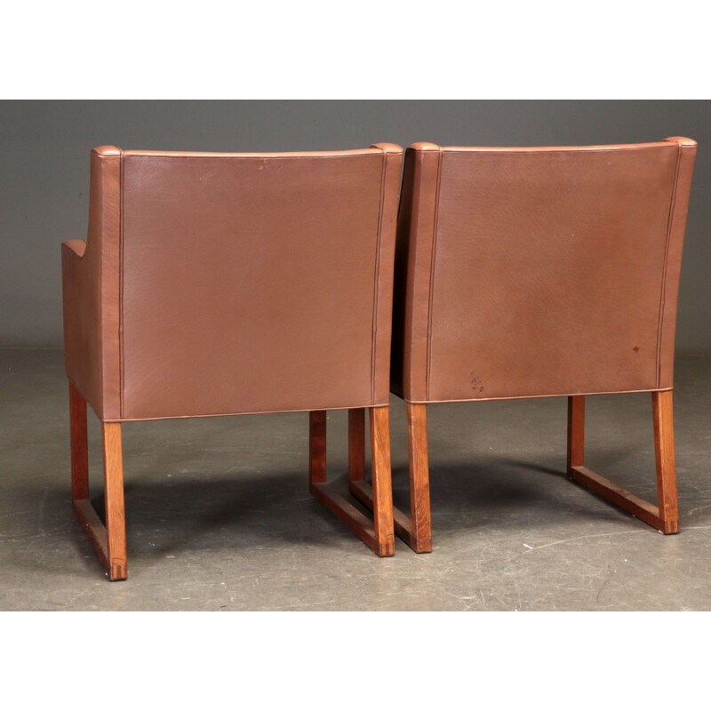 Pareja de sillones vintage tapizados en piel marrón Borge Mogensen modelo 3246 de Fredericia, 1970